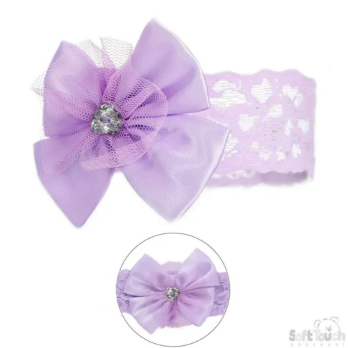 Purple Lace Diamanté Bow Headband