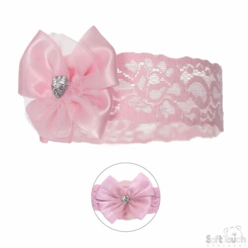 Pink Lace Diamanté Bow Headband