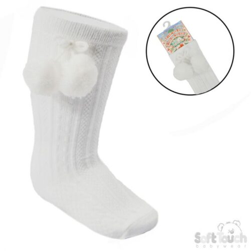 White Knee High Pom Pom Socks S355-W