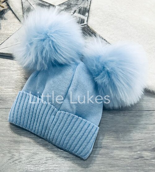 Blue Pex Double Pompom Hat