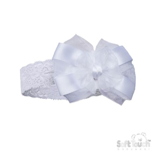 White Lace Headband with Satin Bow