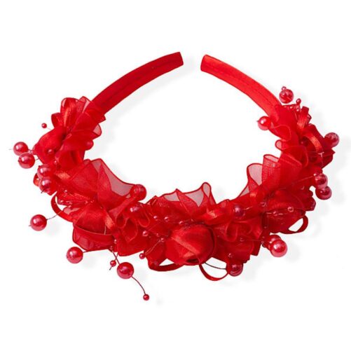 Red Organza Beaded Headband