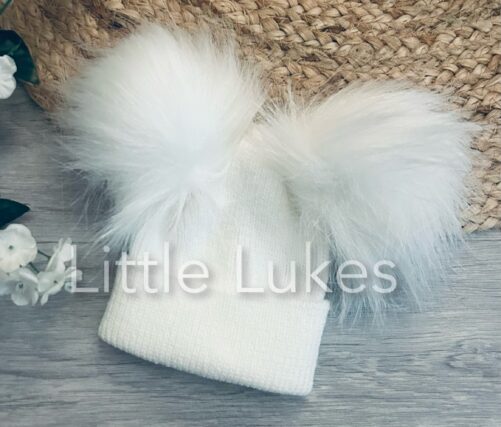 White Newborn Double Pompom Hat