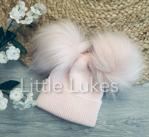 Pink Newborn Double Pompom Hat