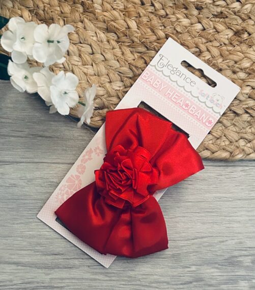 Red Flower and Bow Headband