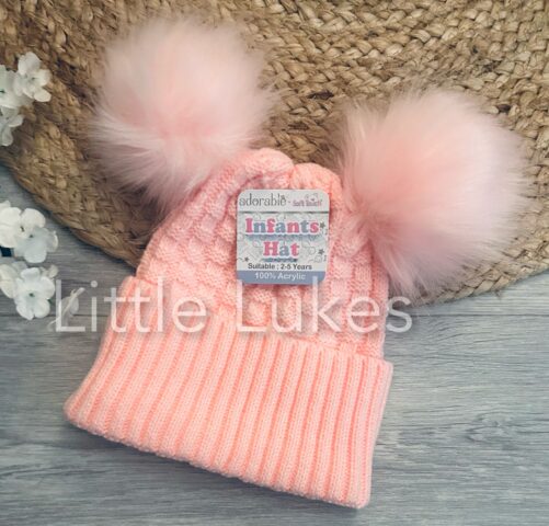 Pink Knit Double Pompom Hat 3-5 Years