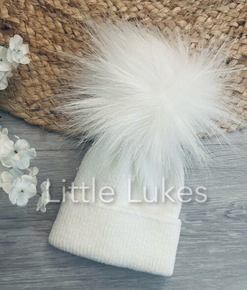 White Newborn Single Pom Hat