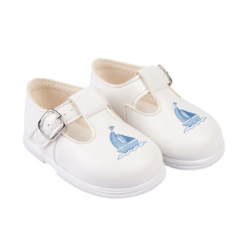 Hard Sole White and Sky Boat First Walker Shoe