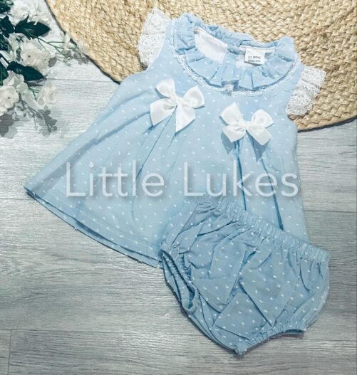 Sky Double Bow Dress and Pants Set