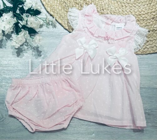 Pink Double Bow Dress and Pants Set