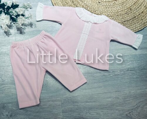 Pink Lace Trimmed Two Piece Set