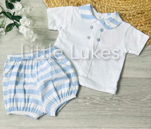 Blue Stripe Shorts Set