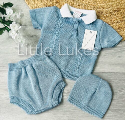 Blue Knitted Jam Pants Set