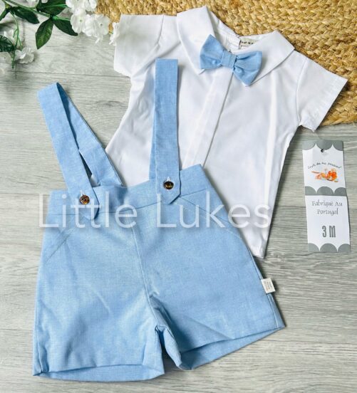 Blue Bow Tie Dungaree Set