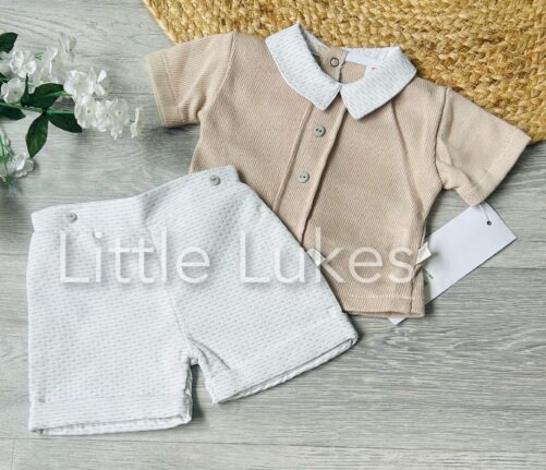 Beige Collared Shorts Set