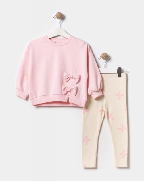 Pink Double Bow Sweater and Leggings Set