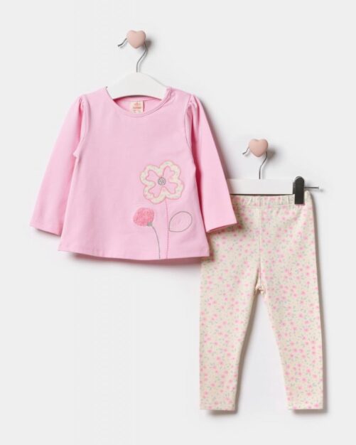 Pink Flower Design Leggings Set