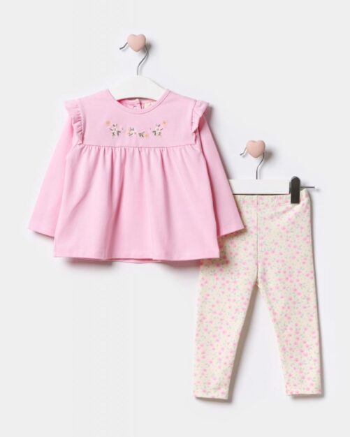 Pink Flower Leggings Set