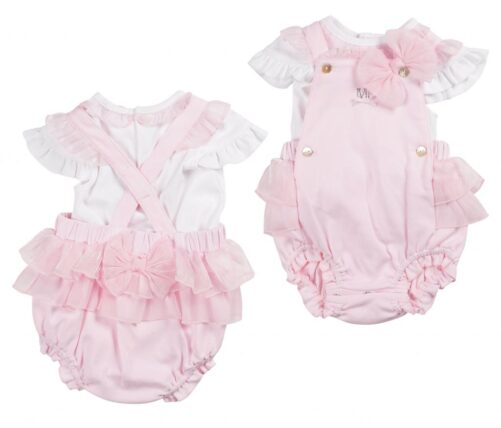 Mintini Pink Bow Dungaree Set 6405