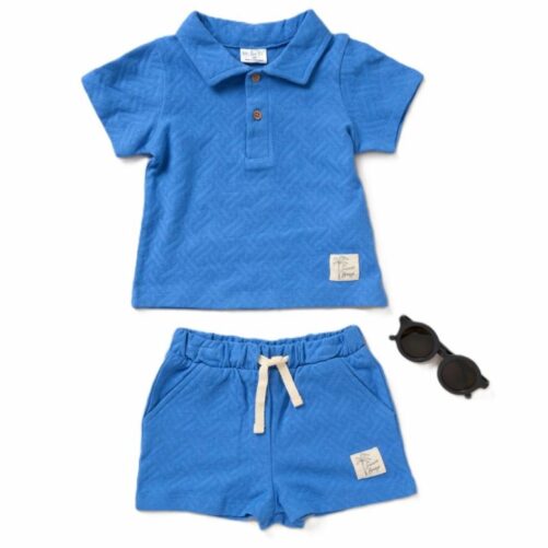 Blue Collared Shorts Set