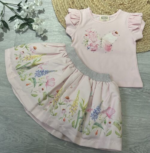 Neon Kids Pink Butterfly Skirt Set