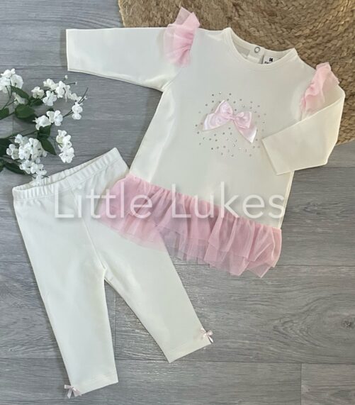 Kleo Kids White Frill and Bow Leggings Set