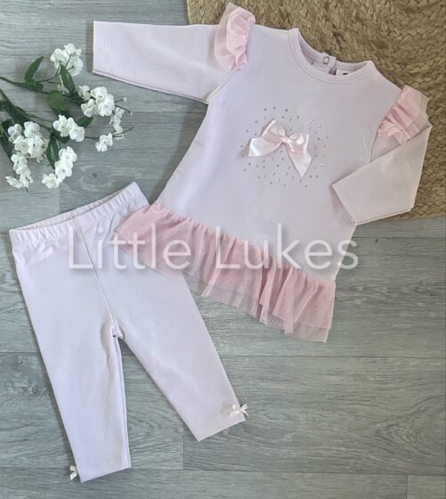 Kleo Kids Pink Frill and Bow Leggings Set