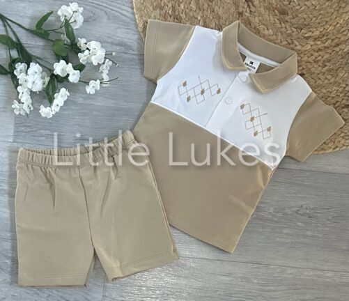 Kleo Kids Beige Embroidered Shorts Set