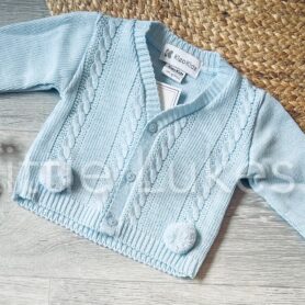Blue Knitted Pompom Cardigan