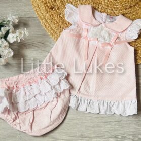 Wee Me Pink Double Bow Frill Dress