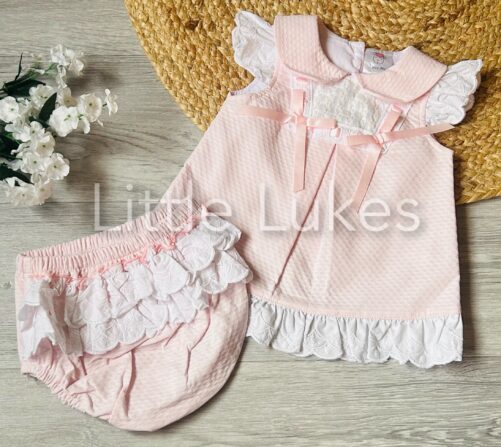 Wee Me Pink Double Bow Frill Dress