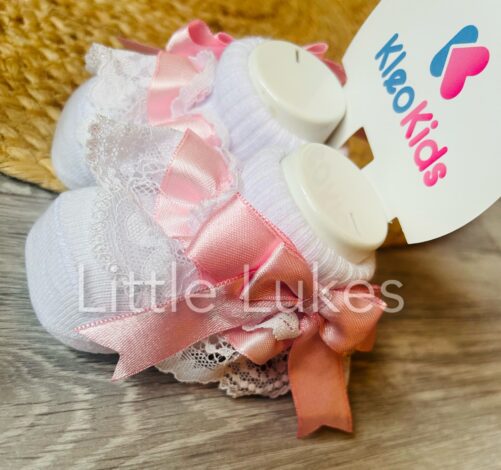 Kleo Kids Pink Frill Bow Socks