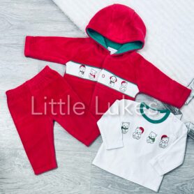 Smocked Velour Christmas Snowman Three Piece Set