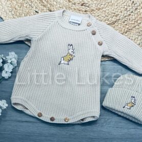 Beige Rabbit Knitted Romper and Hat