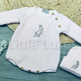 Pink Rabbit Knitted Romper and Hat