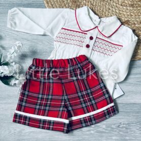 Smocked Tartan Shorts Set