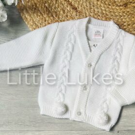White Pompom Cardigan