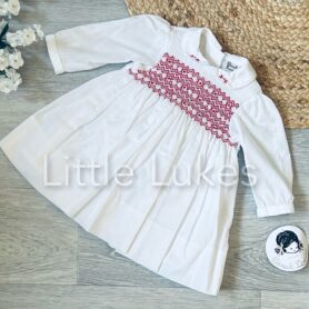 Sarah Louise White and Red Smocked Dress 013389