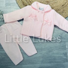 Pink Knitted Pram Set