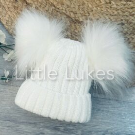 Kleo Kids White Double Pompom Hat