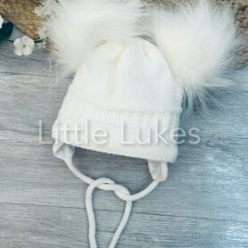 Kleo Kids White Tied Double Pom Hat