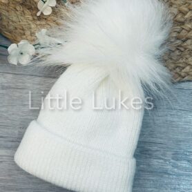 Kleo Kids White First Size Pom Hat