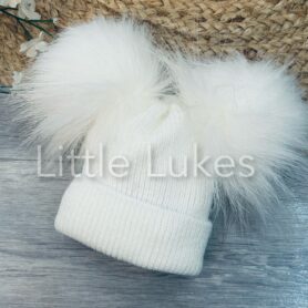 Kleo Kids White First Size Double Pom Hat
