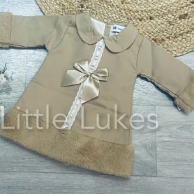Kleo Kids Beige Fur Trimmed Bow Dress