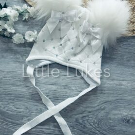 Kleo Kids White Sparkle Bow Double Pom Hat