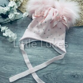 Kleo Kids Pink Sparkle Bow Double Pom Hat