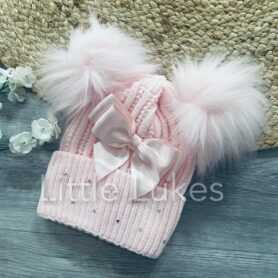 Kleo Kids Pink Diamanté Double Pom Hat