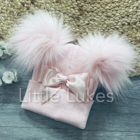 Kleo Kids Pink Bow Double Pom Hat