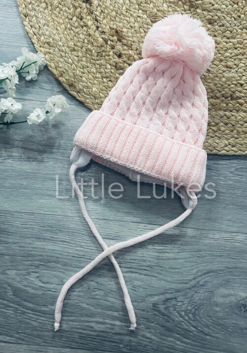 Kleo Kids Pink Knitted Hat With Ties | Little Lukes