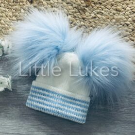 Kleo Kids White and Sky Double Pompom Hat